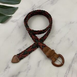 Womens Vintage Unbranded Braided Leather Belt Size 38 Rainbow Pink Purple Woven